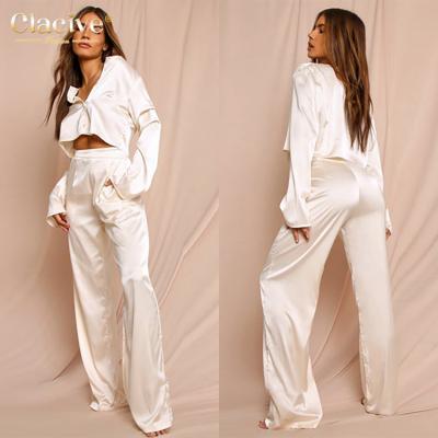 China Clacive Breathable Fast Delivery O-Neck Long Sleeve Womens Casual Two Piece Set Women Loose Straight Pants Homewear for sale