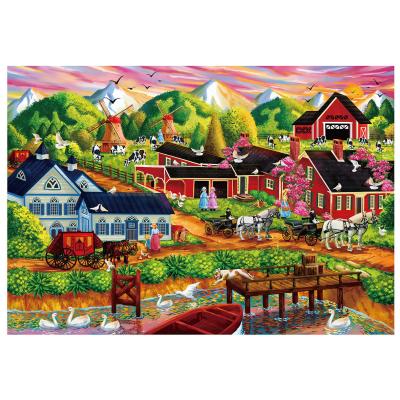 China Conjunto de rompecabezas de 1000 piezas hermosa pintura al óleo de la ciudad rural regalo ideal para adultos en venta