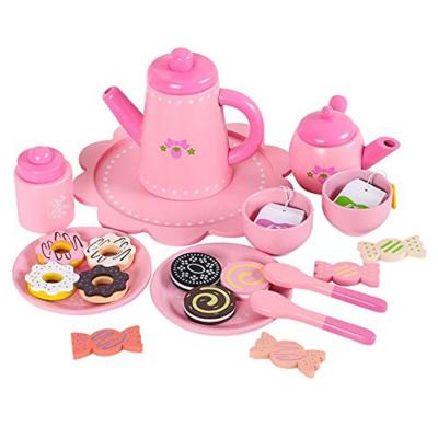 China ABS Wooden Tea Party Set with Cupcake Stand Play Food Kitchen Accessories for Toddlers for sale