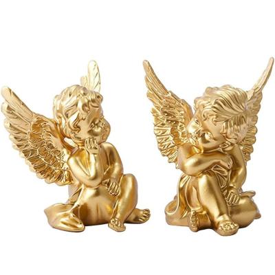 China Garden Miniature Gold 2pcs Cherub Resin Statue Sculpture Decorative Baby Angel Figure for sale