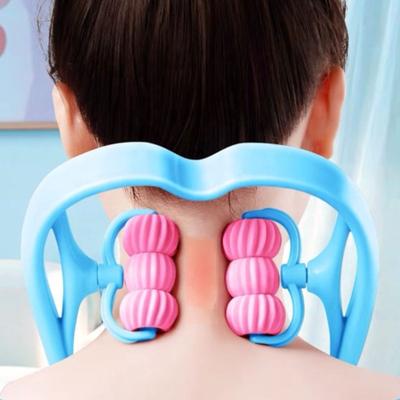 China Custom Logo Portable Manual Neck Body Massager Roller PP TPR Six Grip Ball EMS Neck Massager for sale