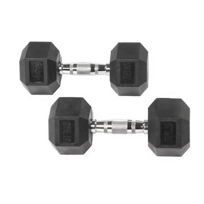 China Dumbbell Training Equipment Gym Rubber Covered Barbell Fixed Color Hex Rubber Coated Dumbbell Weights for sale