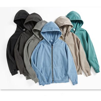 China Breathable 100% Cotton Hoodie Street Fashion Series Washing Oversized Old Hoodie Double Zipper Vintage Hoodie for sale