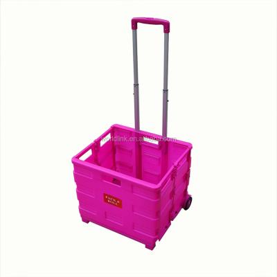 China Collapsible Plastic Hand Pull Folding Mobile Shopping Wheelie Box for sale