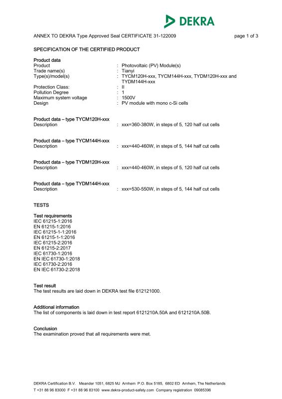 DEKRA CERT - Yuyao Ollin Photovoltaic Technology Co., Ltd.