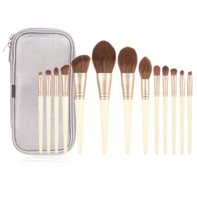 China Angular Blush Stylish High End Gift And Unique Logo 13 Pcs Pearl White Makeup Brush Set With Bag for sale