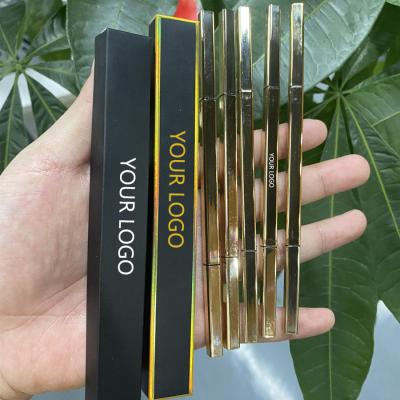 China Custom logo hot sale waterproof square eyebrow pencil gold tube eyebrow makeup thin pen for sale