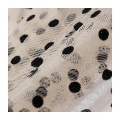 China Cartoon Black Dot Flock Print Tulle Mesh Breathable Fabrics Or Sewing Apparel And Decoration for sale