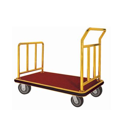 China Hotel Gold Color Stainless Steel Luggage Town Crier Trolley Town Crier Luggage Trolley for sale