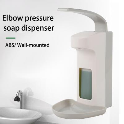 China Hot White Plastic Wall Mounted Elbow Pressure Hand Sanitizer Dispenser Gel Hand Sanitizer Foam Soap Dispenser Manual Soap Dispenser for sale