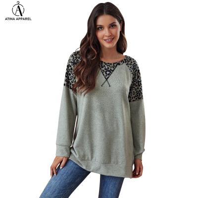 China 2021 Anti-Wrinkle Loungewear Sweatshirt Scoop Neck Oversized Leopard Tunic Top Matching Top for sale