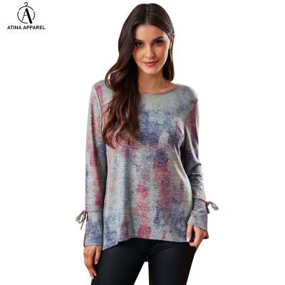 China 2021 Fashionable Women's Clothing Anti-Wrinkle Tie Sleeve Crewneck Swing Blouse And Floral Tunic Tops for sale