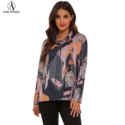 China Anti-Wrinkle 2021 Elegant Above Sized Floral Hi Low Drop Shoulder Cowl Neck Floral Blouse With Drawstring for sale