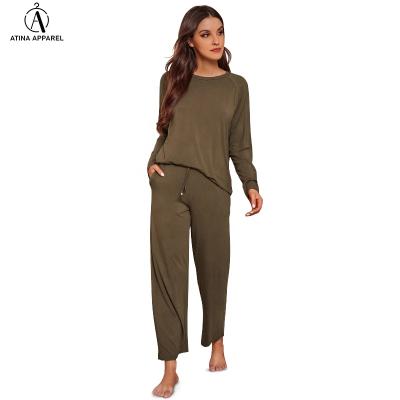 China Anti-pilling 2021 for women's YOGA sleepwear two-piece breathable bamboo loungewear solid joggling suit for sale