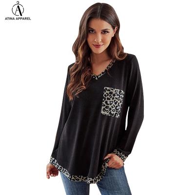 China 2021 Hot Selling New Arrival Women's Oversized Leopard Print V-neck Pocket Swing Tunic Tops Anti-wrinkle for sale