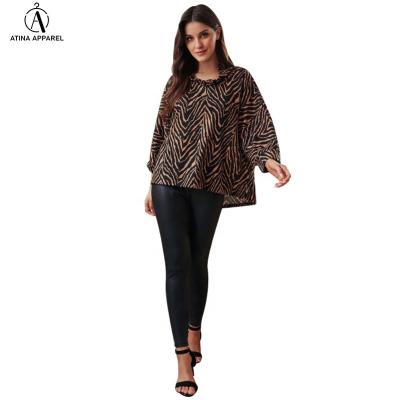 China 2021 Wholesale Women's Turtle Neck Dolman Sleeve Zebra Print Tunic Loose Fit Oversized Tops Anti-pilling 2021 for sale