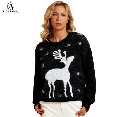 China 2021 Winter Hot Sale Women Christmas Round Neck Breathable Sweater Long Sleeve Pullover Sweater for sale