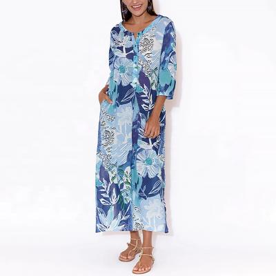 China OEM 2022 ODM Anti-Static Custom Sleeve Floral Shirt Dress 3/4 Long Plus Casual Womens Dresses and Skirts Womens Size Long Maxi for sale