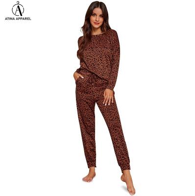 China QUICK DRY Custom Women's Ladies Sports Fitness Jogging Casual Suit Yoga Suit Leopard Print Two Piece for sale