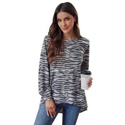 China New Fashion Style Design Autumn Scoop Neck Breathable High Quality Zebra Print Loose Fit Hi Low Tunic Top for sale