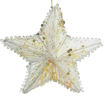 China White Chirstmas Decor Metal Cotton Hanging Star Wire Five Star Shingle Christmas for sale