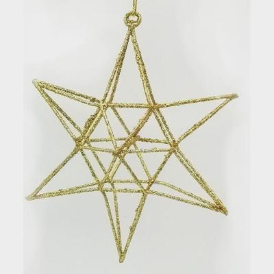 China Wholesale Cheap Chirstmas Decor Metal Wire Gold 3D Star Festival Decoration Christmas Tree Hanging Star for sale