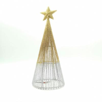 China Festival Decoration 36cm Metal Silk Cotton Double Color Cone Tree Christmas Home Decorations for sale