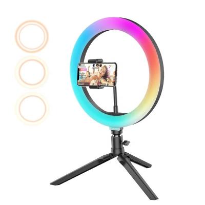 China Photographic lighting /make up light 15W rechargeable 10 inch ring light ring fill light with RGB colors more suitable for emitting room for sale