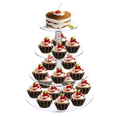 China Eco-Friendly Clear Custom 3 4 Cup Cake Stand 5 Tier Acrylic Cupcake Stand Serving Tray Dessert Tower Cookie Display Stand For Wedding Party for sale