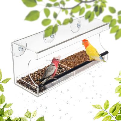 China Wholesale Sustainable Clear Acrylic Water Feeder Bird Food Hanging Window Cage With Strong Suction Cups For Outdoor for sale