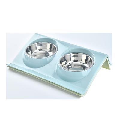 China Sustainable Wholesale Pet Food Color Double Oblique Bowl Dog Cat Bowl Customized Feeding Water for sale