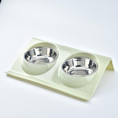 China Fashionable Automatic Cervical Spine Protection Pet Feeder Tilt Double Food Bowls Stainless Steel Pet Bowls for sale