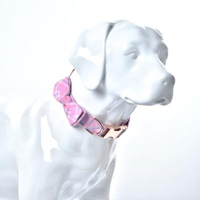 China Wholesale Personalized Pet Collar Rose Gold Buckle Pet Bow Collar Customized Logo Color for sale