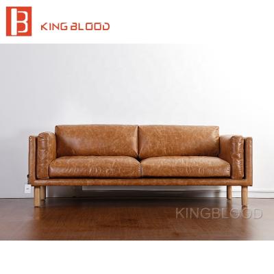 China Modular Scadinavian Oil Wax Sectional Sofa Genuine Leather Sofa 3 Seater for sale