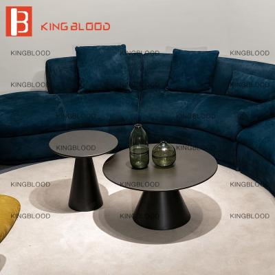 China Designer Design Living Room Furniture Designer Round Solid Wood Black Coffee Table Set for sale