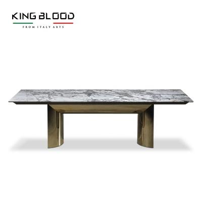 China Snow White Luxury Marble Stone Cold Rectangular Dining Tables River Stone Dining Table Set White Marble for sale