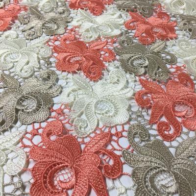 China Dubai Latest Fashion African Water Soluble Chemical Polyester Lace Fabric Large Width Ground Visible Embroidery Sustainable Elegant Yarn for sale