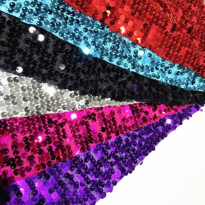 China Viable Full Reversible Shiny Pure Color Version Party Performance Dress 6mm Knitted Embroidered Sequin Fabric for sale