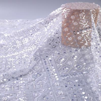 China Other Eco-friendly Imported Beaded Sequin Tulle Lace Trim 3d Fabric Net Embroidery Crystal Fabric for sale