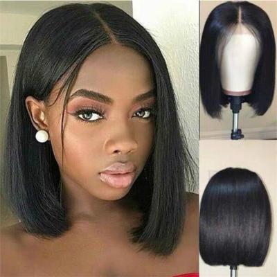 China Girls Drop Ship 2022 Black Short Straight Hair Middle Parted Bobo Bob Chemical Fiber Hair Button Undernet Cover Women Main Wig for sale