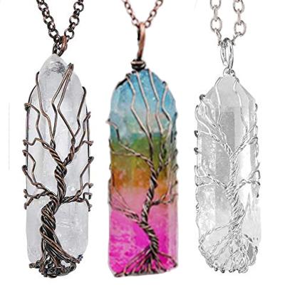 China Wholesale CLASSIC Hexagonal Stone Rainbow Stone Tree Crystal Necklace 7chaka Necklace For Life For Women for sale