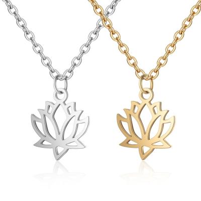 China New High Quality Flower Lotus Necklace Stainless Steel Jewelry Lotus Pendant Necklace Fashion Women Style Yoga for sale