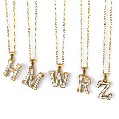 China New arrivals fashion sale style jewelry gold stainless steel hot diamond 26 letters pendant necklace for sale