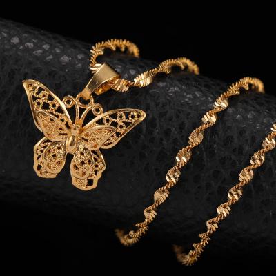 China CLASSIC 24K Yellow Gold Filled Women Chokers Necklace Water Wave Chain Butterfly Necklace Pendant Jewelry for sale