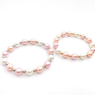 China Shell Pearl Bracelet For Women handmade 8mm Shell Pearl With Gold Copper beads pink and white for sale