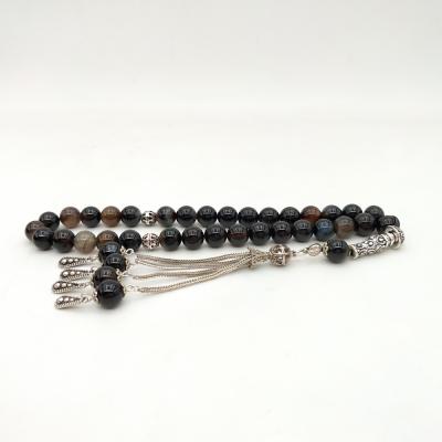 China Natural Agate Stone Tesbih Prayer Beads Stone Black Coffee Agate 33 Islamic Muslim Tesbih With Tassel Agate Bracelet for sale