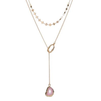 China Multilayer Rose Natural Stone Necklaces For Women Gold Plated With Natural Rose Stone Pendant for sale