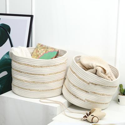 China Wholesale Environmental Cotton Rope Storage Basket Woven Cotton Rope Laundry Storage Box Storage Basket, Jute Basket/Factory for sale