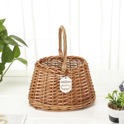 China Wholesale Low Price Environmental Wicker Woven Mouth Supermarket Portable Grocery Basket Round Storage Basket Low Price for sale