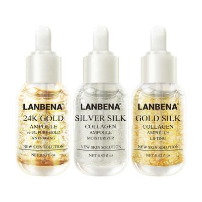 China Whitening LANBENA 24K Gold+Silver+Gold Collagen Ampoule Silk Serum Anti Aging Brighten Spots Moisturizing Whitening Firming Skin Care for sale